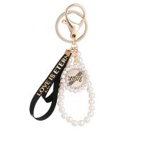 bijoux de porte-clés en Alliage de zinc, avec tissu & perle de plastique, Placage de couleur d'or, pour femme Vendu par PC[