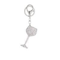Rhinestone Zinc Alloy Key Chain, Cup, silver color plated, for woman & with rhinestone 