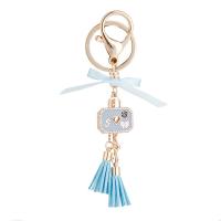 Rhinestone Zinc Alloy Key Chain, with Cloth, gold color plated, for woman & enamel & with rhinestone 
