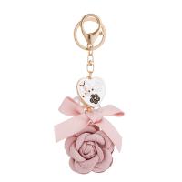 Enamel Zinc Alloy Key Chain, with Cloth & Plastic Pearl, Rose, gold color plated, for woman 