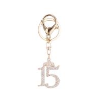Rhinestone Zinc Alloy Key Chain, Number, plated, for woman & with rhinestone 