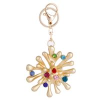 Rhinestone Zinc Alloy Key Chain, Flower, gold color plated, for woman & with rhinestone 