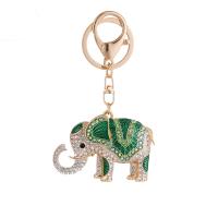 Rhinestone Zinc Alloy Key Chain, Elephant, gold color plated, for woman & enamel & with rhinestone 