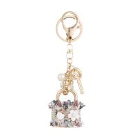 Zinc Alloy Key Chain Jewelry, with Cloth & Plastic Pearl, Lock, gold color plated, for woman 