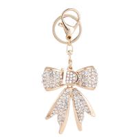 Rhinestone Zinc Alloy Key Chain, Bowknot, gold color plated, for woman & with rhinestone 