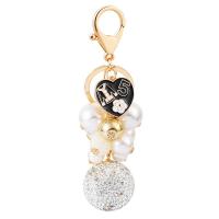 Rhinestone Zinc Alloy Key Chain, with Plastic Pearl, gold color plated, for woman & enamel & with rhinestone 