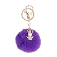 Zinc Alloy Key Chain Jewelry, Plush, with Plastic Pearl & Zinc Alloy, gold color plated, for woman & with rhinestone 