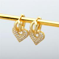 Brass Lever Back Earring, Heart, fashion jewelry & micro pave cubic zirconia & for woman, gold 