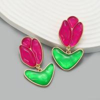 Resin Zinc Alloy Earring, with Resin, Rose, plated, fashion jewelry & for woman [