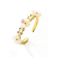 Zirkonia Messing Finger Ring, mit Acryl, vergoldet, verschiedene Stile für Wahl & Micro pave Zirkonia & für Frau, goldfarben, verkauft von PC