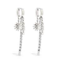 Titanium Steel Earrings, Feather, plated, micro pave cubic zirconia & for woman 
