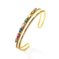 Brass Cuff Bangle, real gold plated & micro pave cubic zirconia & for woman, golden 