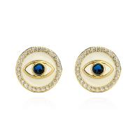 Evil Eye Earrings, Brass, real gold plated & micro pave cubic zirconia & for woman & enamel 