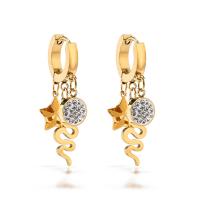 Titanium Steel Earrings, plated, micro pave cubic zirconia & for woman 