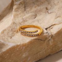 Нержавеющая сталь Rhinestone палец кольцо, Нержавеющая сталь 304, 18K позолоченный, ювелирные изделия моды & Женский & со стразами, продается PC