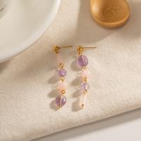 Boucle d'oreille quartz, Acier inoxydable 304, avec améthyste & quartz rose, bijoux de mode & pour femme, Vendu par paire