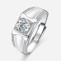 Cubic Zirconia Micro Pave Sterling Silver Finger Ring, 925 Sterling Silver, with Moissanite, Adjustable & fashion jewelry & micro pave cubic zirconia & for man, US Ring [