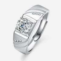 Cubic Zirconia Micro Pave Sterling Silver Finger Ring, 925 Sterling Silver, with Moissanite, Adjustable & fashion jewelry & micro pave cubic zirconia & for man, US Ring 