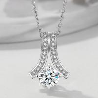 Cubic Zirconia Micro Pave Sterling Silver Necklace, 925 Sterling Silver, with Moissanite, with 5cm extender chain, fashion jewelry & micro pave cubic zirconia, 1ct Approx 41 cm [