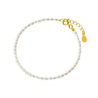 Sterling Silver Bracelets, 925 Sterling Silver, with Plastic Pearl, with 1.2inch extender chain, gold color plated, Korean style & for woman Approx 7 Inch 