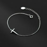 Sterling Silver Bracelets, 925 Sterling Silver, with 1.6inch extender chain, Cross, platinum plated, Korean style & for woman Approx 7.7 Inch 