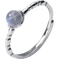 Стерлингового серебра кольцо, Серебро 925 пробы, с Лунный камень, Корейский стиль & регулируемый & Женский, серебряный, 5mm, размер:7.5-9.5, продается PC