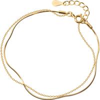 Sterling Silver Bracelets, 925 Sterling Silver, with 1.6inch extender chain, gold color plated, Double Layer & Korean style & snake chain & for woman Approx 6.5 Inch 