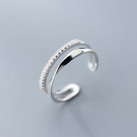 Стерлингового серебра кольцо, Серебро 925 пробы, Корейский стиль & регулируемый & Женский & со стразами & отверстие, серебряный, 4mm, 1.6mm, размер:6-10, продается PC