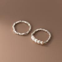 Стерлингового серебра кольцо, Серебро 925 пробы, с Пластиковая жемчужина, Эластичное & Корейский стиль & разные стили для выбора & Женский, серебряный, размер:6.5-8.5, продается PC