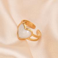 Titanium Steel Finger Ring, Heart, 14K gold plated, fashion jewelry & for woman & enamel, two different colored, 18*13mm [
