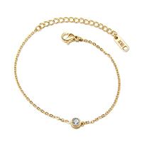 Titanium Steel Bracelet & Bangle, gold color plated, fashion jewelry & for woman & with rhinestone, golden Approx 22 cm 