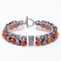 Gemstone Bracelets, with 304 Stainless Steel, handmade, Natural & fashion jewelry & for woman 8mm .5-8.3 Inch 