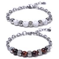 Gemstone Bracelets, with 304 Stainless Steel, handmade, Natural & fashion jewelry & for woman 8mm .6-8.5 Inch 
