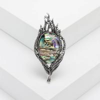 Shell Brooch, Zinc Alloy, with Abalone Shell, Feather, silver color plated, fashion jewelry & for woman & with rhinestone, multi-colored 