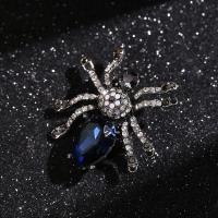 Crystal Brooch, Zinc Alloy, with Crystal, Spider, silver color plated, vintage & fashion jewelry & for woman & with rhinestone, blue 