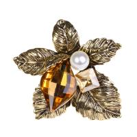Crystal Brooch, Zinc Alloy, with Crystal & Plastic Pearl, Flower, gold color plated, vintage & fashion jewelry & for woman, mixed colors 