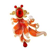 Crystal Brooch, Zinc Alloy, with Crystal & Plastic Pearl, Goldfish, gold color plated, fashion jewelry & for woman & enamel, mixed colors 