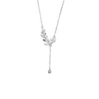Cubic Zircon Micro Pave Sterling Silver Necklace, 925 Sterling Silver, with 2.4inch extender chain, Wheat, fashion jewelry & micro pave cubic zirconia & for woman Approx 18.11 Inch 