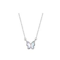 Sterling Silver Jewelry Necklace, 925 Sterling Silver, with Shell, Butterfly, fashion jewelry & for woman Approx 17.52 Inch 