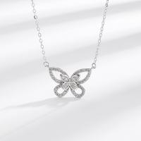 Cubic Zircon Micro Pave Sterling Silver Necklace, 925 Sterling Silver, with 1.97inch extender chain, Butterfly, fashion jewelry & micro pave cubic zirconia & for woman Approx 15.74 Inch 