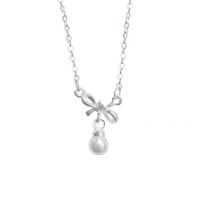 Cubic Zircon Micro Pave Sterling Silver Necklace, 925 Sterling Silver, with Shell Pearl, with 1.97inch extender chain, fashion jewelry & micro pave cubic zirconia & for woman Approx 15.74 Inch [