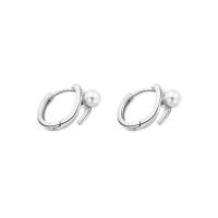 Sterling Silver Hoop Earring, 925 Sterling Silver, with Shell Pearl, fashion jewelry & for woman 