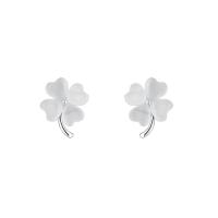 Sterling Silver Stud Earring, 925 Sterling Silver, with Cats Eye, Four Leaf Clover, plated, fashion jewelry & for woman 