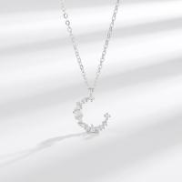 Cubic Zircon Micro Pave Sterling Silver Necklace, 925 Sterling Silver, with 1.97inch extender chain, Moon, fashion jewelry & micro pave cubic zirconia & for woman Approx 15.74 Inch [