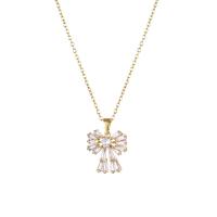 Cubic Zirconia Stainless Steel Necklace, 304 Stainless Steel, with 1.97inch extender chain, Bowknot, Vacuum Plating, fashion jewelry & micro pave cubic zirconia & for woman, golden Approx 15.75 Inch 