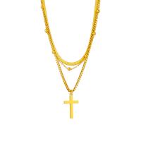 Titanium Steel Jewelry Necklace, Cross, plated, three layers & fashion jewelry & for woman, golden 