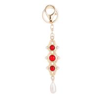 Rhinestone Zinc Alloy Key Chain, with Plastic Pearl, gold color plated, for woman & with rhinestone 