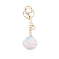 Resin Key Chain, Zinc Alloy, with Resin & Plastic Pearl, Shell, gold color plated, gradient color & for woman 