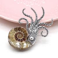 Gemstone Brooch, Zinc Alloy, with Synthetic Gemstone, Octopus, antique silver color plated, Unisex 30- 
