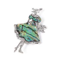Shell Brooch, Zinc Alloy, with Abalone Shell, Girl, antique silver color plated, for woman 